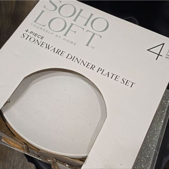 Soho Loft 4-Piece Speckled Reactive Glaze Stoneware Dinner Plate Set - Picture 6 of 6